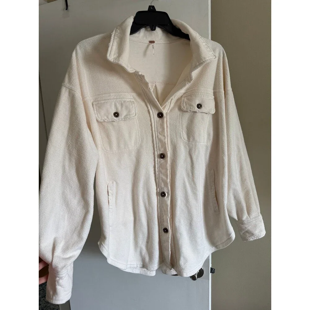 Free People Ruby Jacket Cream Small Oversized Button Down Collar Shacket
